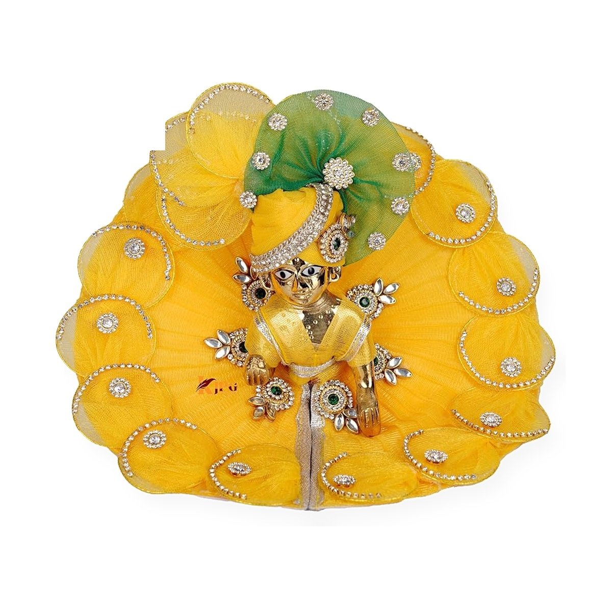 Yellow Green Turban Fan Poshak Set - Sanwariya Crafts - 2