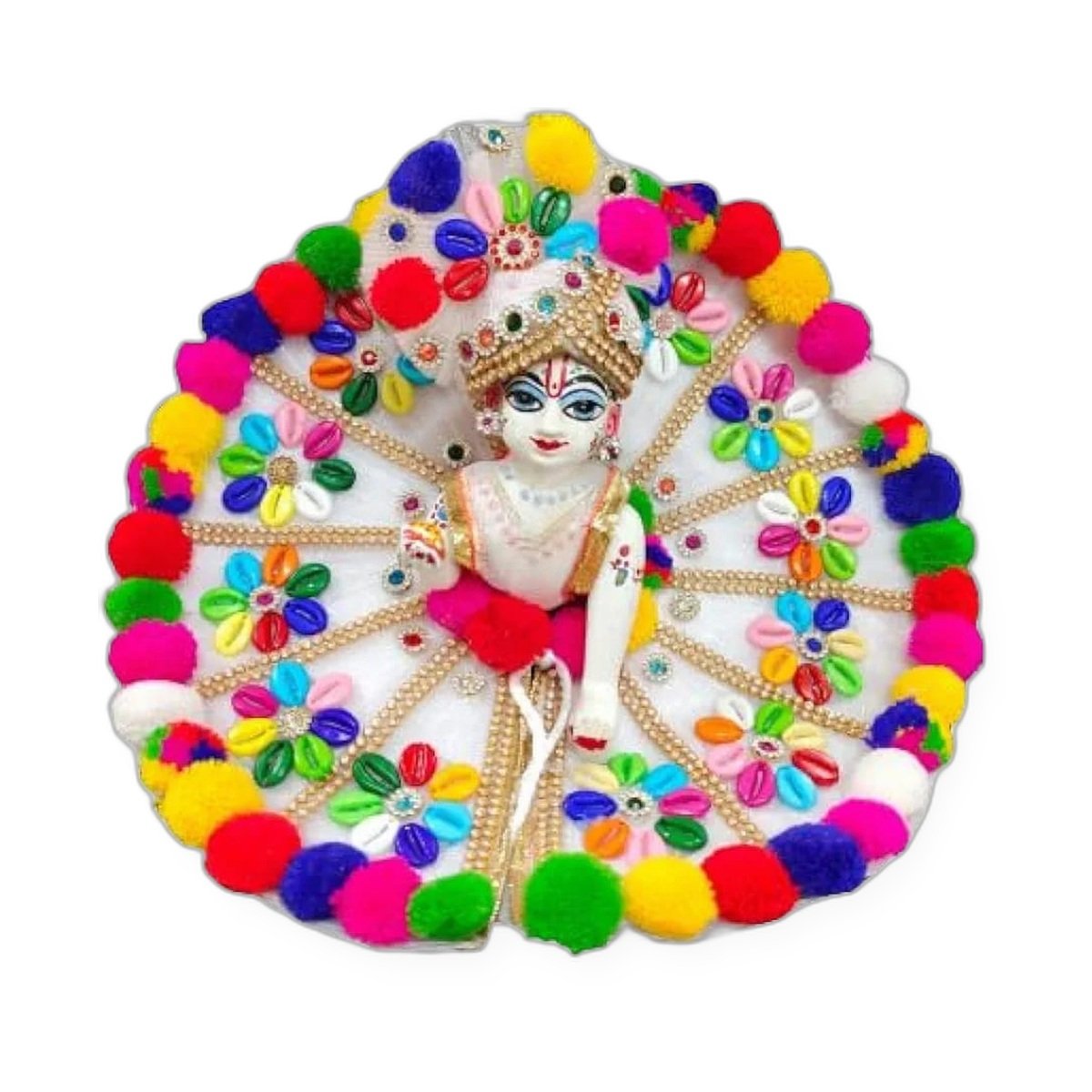 White Multicolor Pompom Idol Poshak Set - Image 2