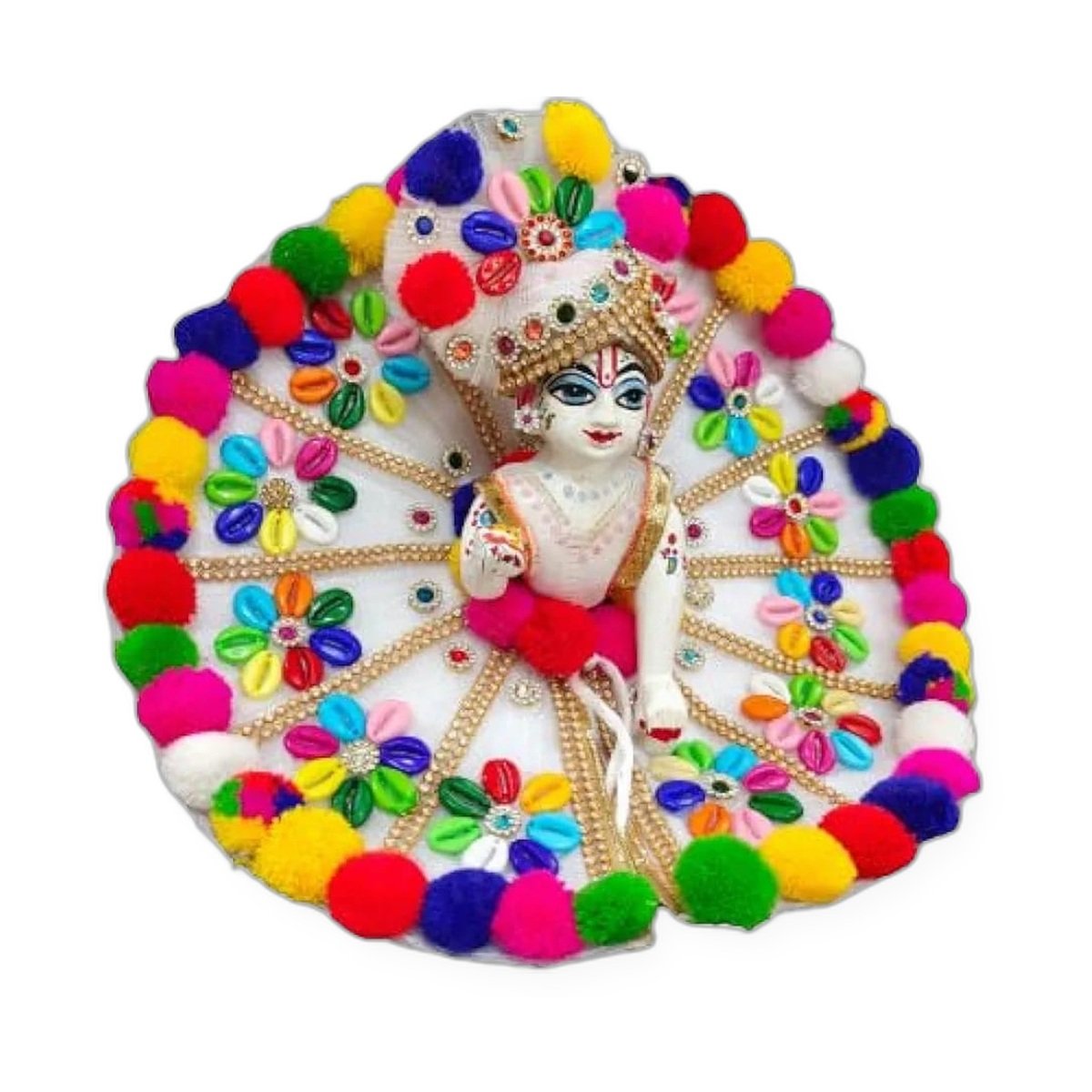 White Multicolor Pompom Idol Poshak Set - Image 3